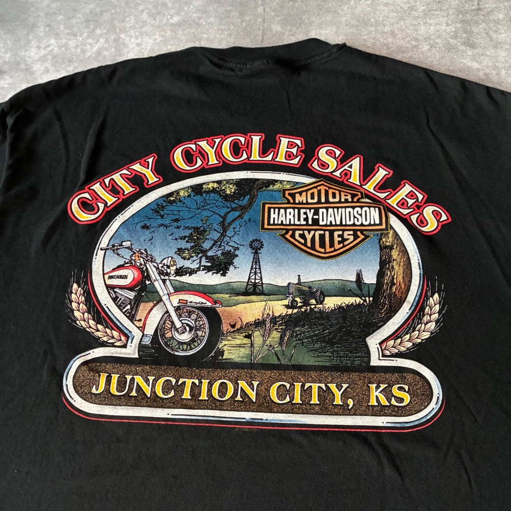 Vintage Harley Davidson City Cycle Sales Junction City KS T-Shirt Mens XL Black
